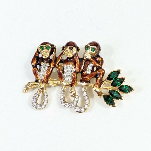 Jewelry - Hear no evil , see no evil , speak no evil  Monkey Brooch